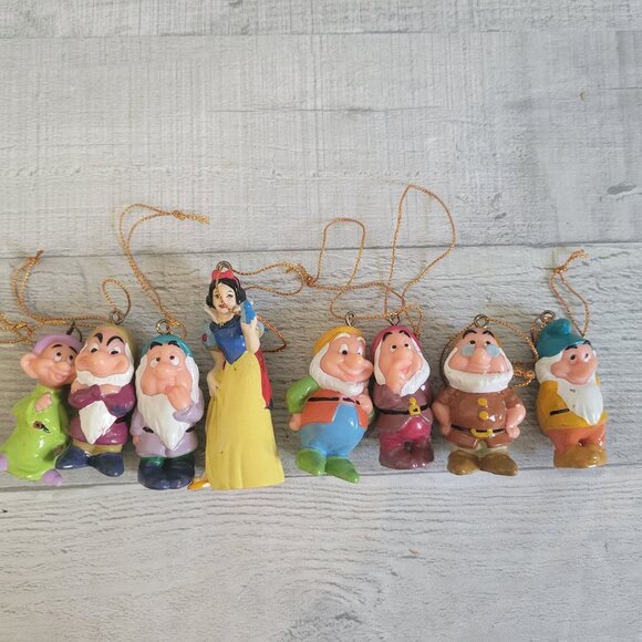Snow White & Seven Dwarfs Hanging Figurines Set Ornaments Vintage - Picture 6 of 6
